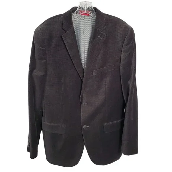 Alfani Mens Size 40L Blazer Sport Coat Slim Fit Velvet Micro Check Black Gray